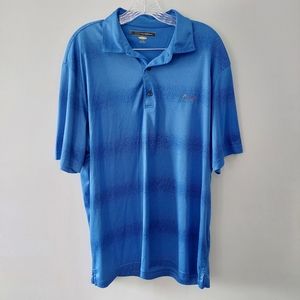 Greg Norman polo shirt XL blue short sleeve play dry embroidered shark logo